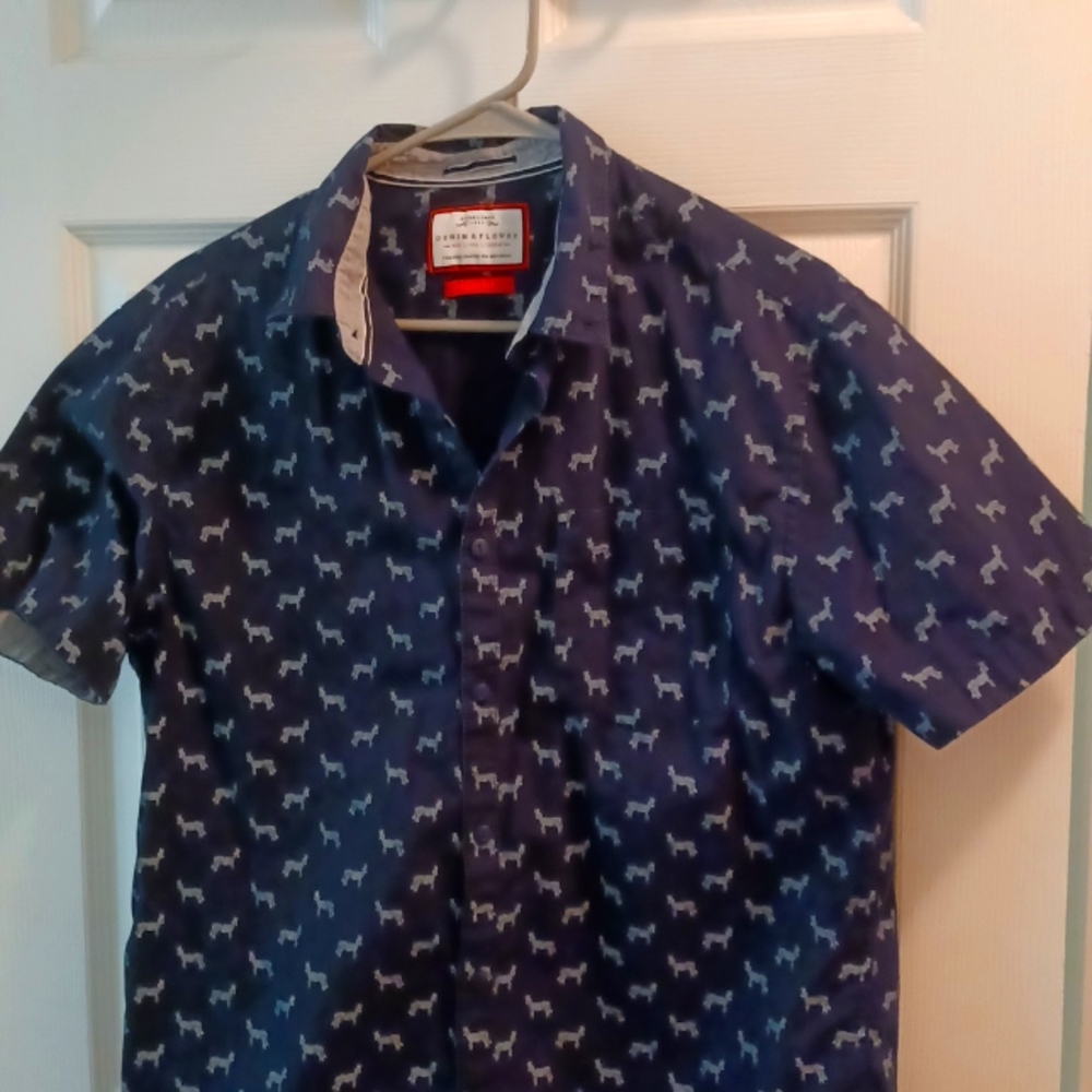 Denim and Flower Navy Shirt with Zebras